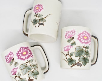 Vintage Otagiri Floral Stoneware Mugs - Set of 3 - Japan