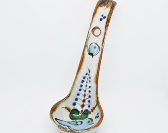 Ken Edwards Pottery Ladle - Vtg Blue Bird Tureen Spoon - Made in Mexico - El Palomar Ceramics - Leaf and Bird and Butterfly Soup Ladle