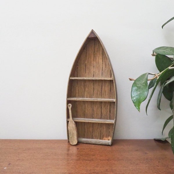 Vtg Wooden Miniature Boat Shaped Shelf - Boat Shelf Display Shelf - Wood Curio Display - Nautical Treasure Shelf - Natures Curios Cabinet