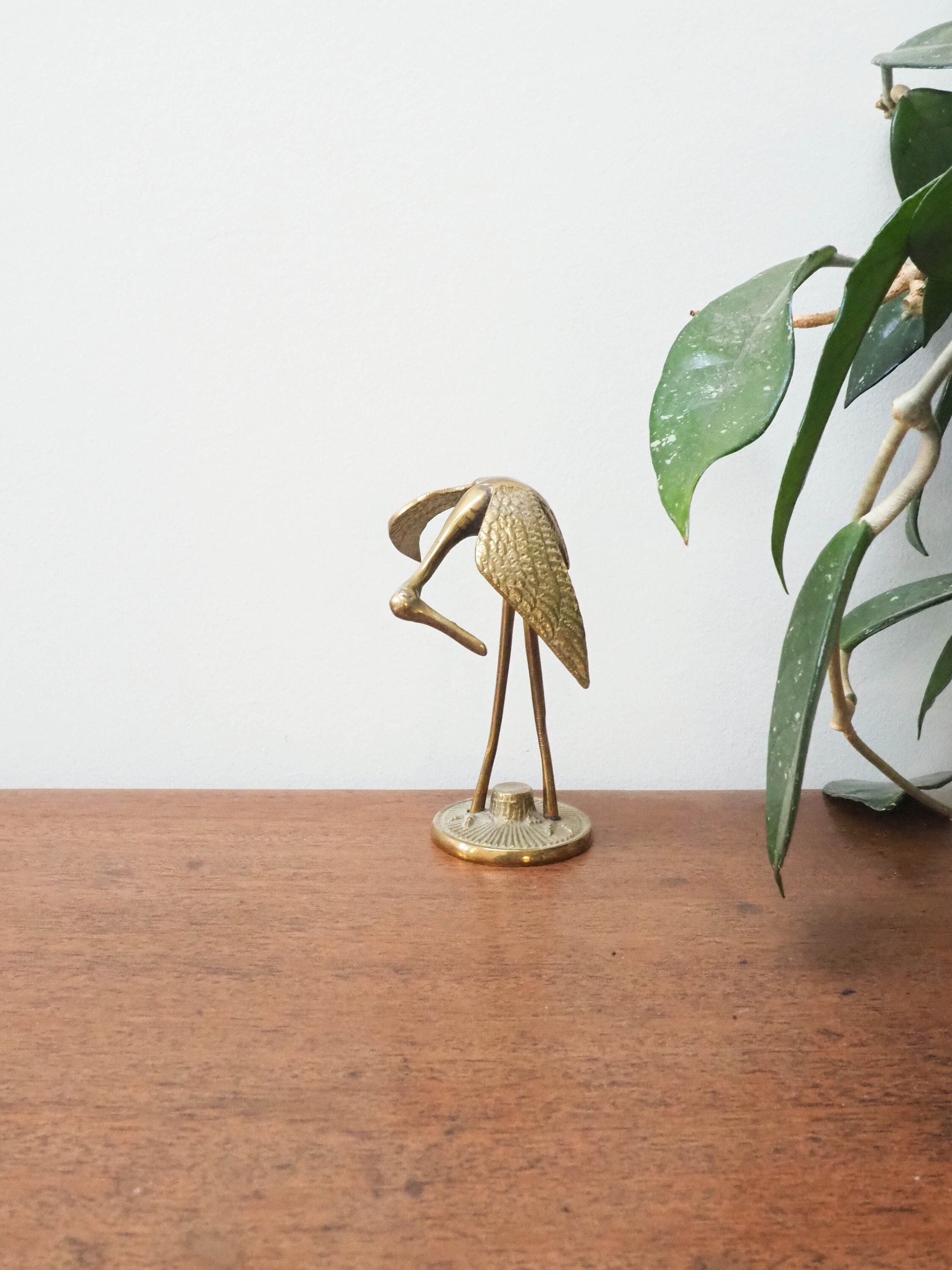 Cheap Vintage Brass Animal Crane Small Statue Lucky Home