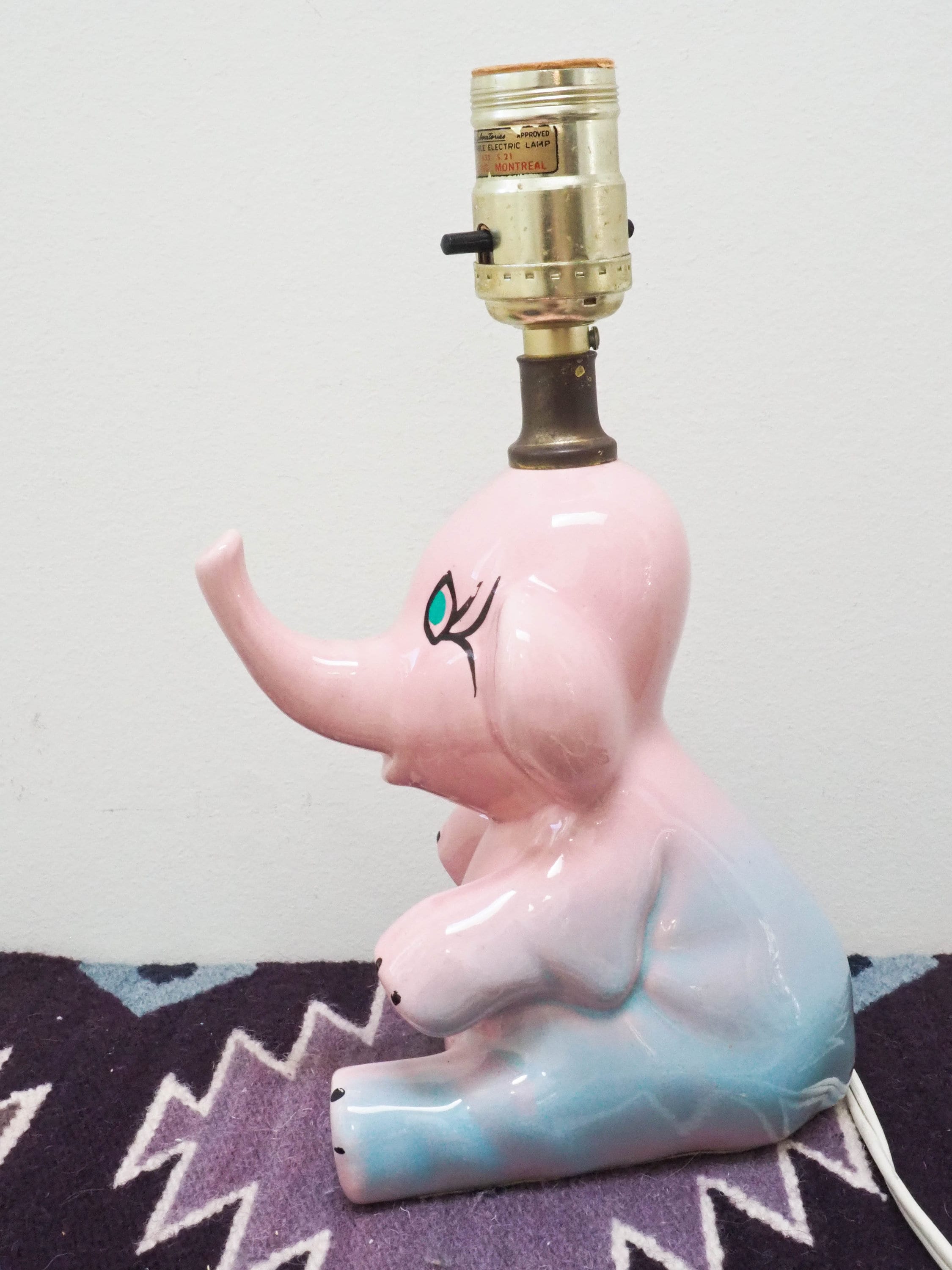 Pink Elephant Lamp Baby Elephant Table Light No Shade New Baby