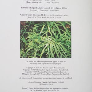May include: A page from a Reader's Digest book featuring text and a photograph of green plants. The text includes copyright information, the Library of Congress Catalog Card Number, and the ISBN. The book was printed in the United States in December 1990.