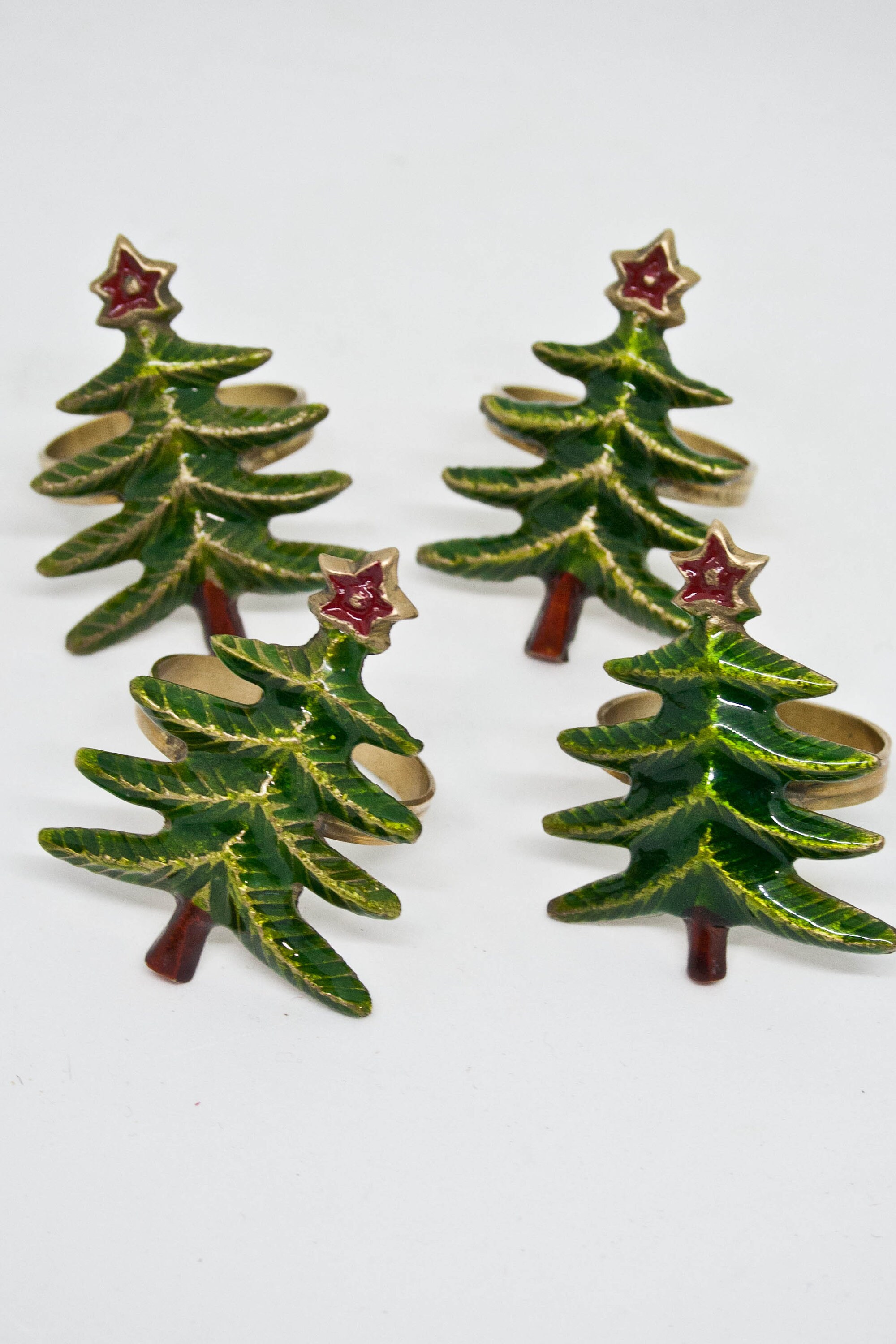 Enameled Brass Christmas Tree Napkin Rings Vtg Set 4 Brass - Etsy
