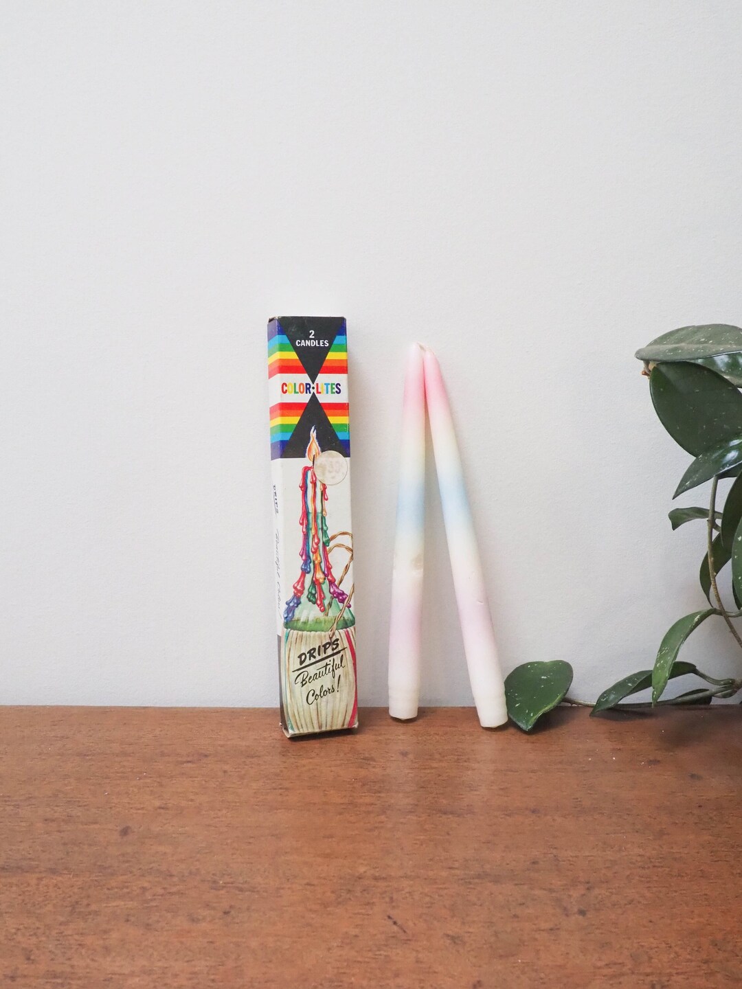 Colorlites Candle Pair Colourful Drip Candles Box of 2 Vintage Taper