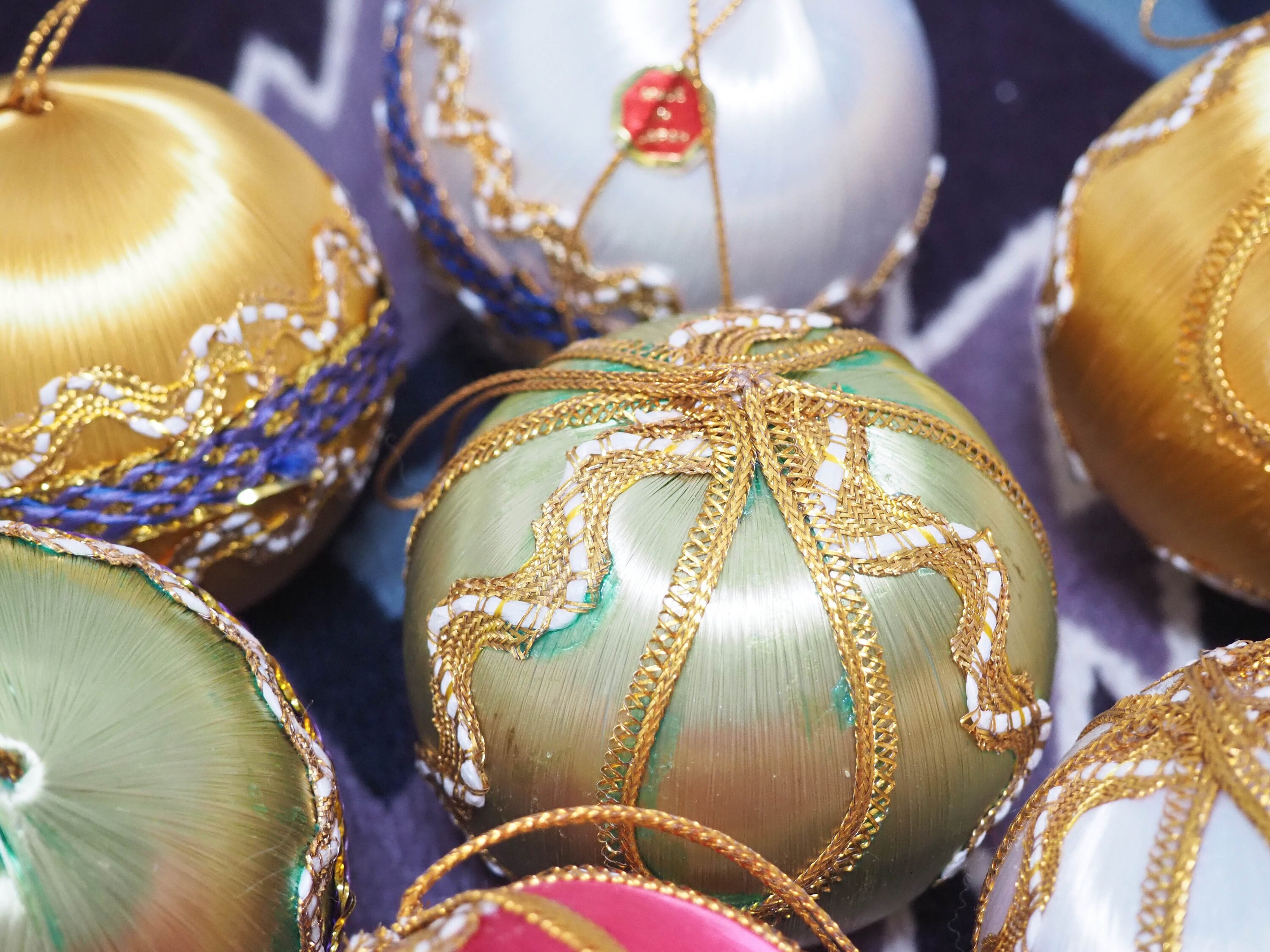 Vintage Satin Christmas Ornament Set: Japanese Ribbon Balls (set