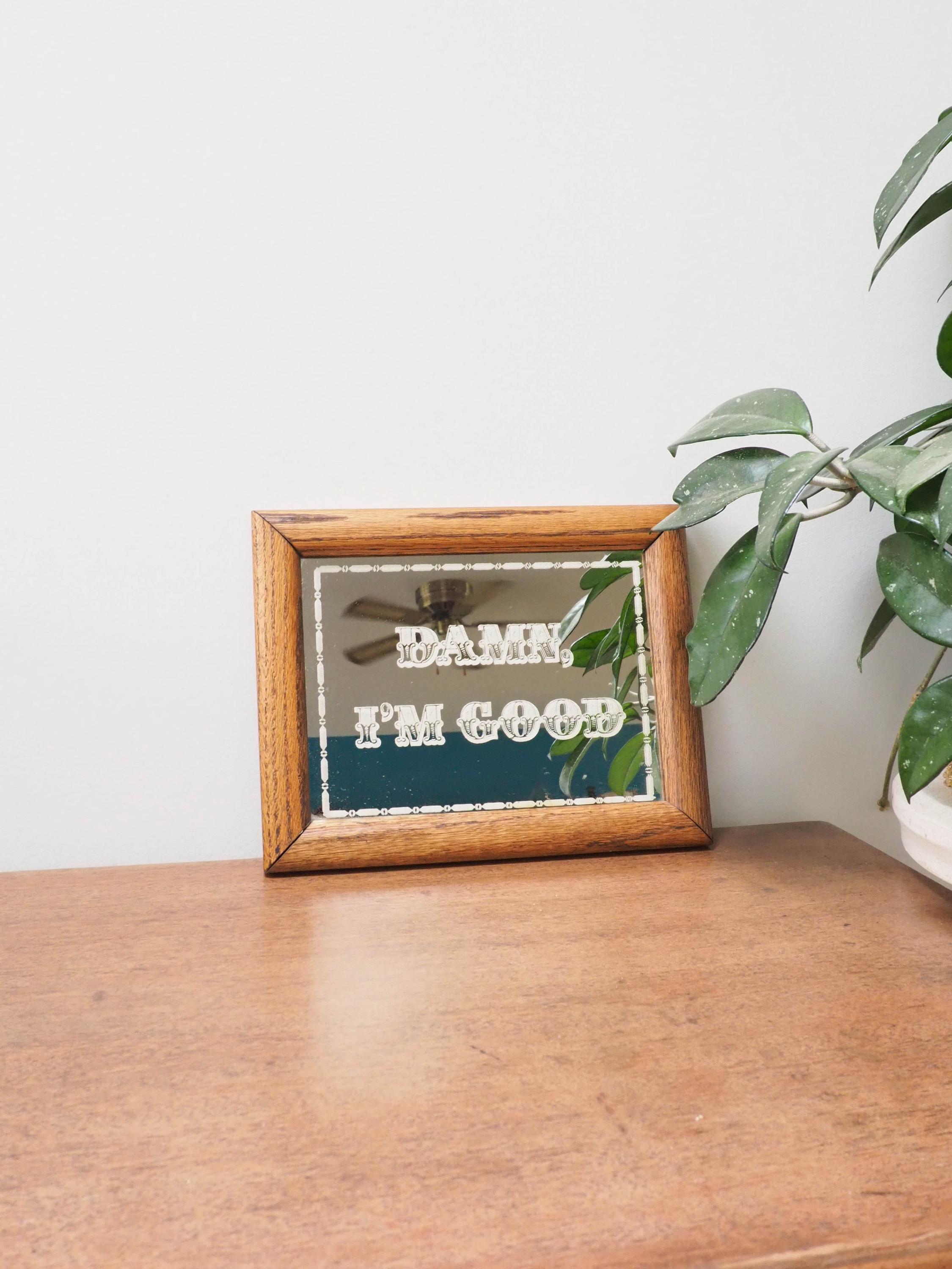 Vtg Wood Framed Damn I'm Good Mirror - Vintage Affirmative Mirror - Vintage Bar Mirror - Housewarming Gift - Dale Earnhardt