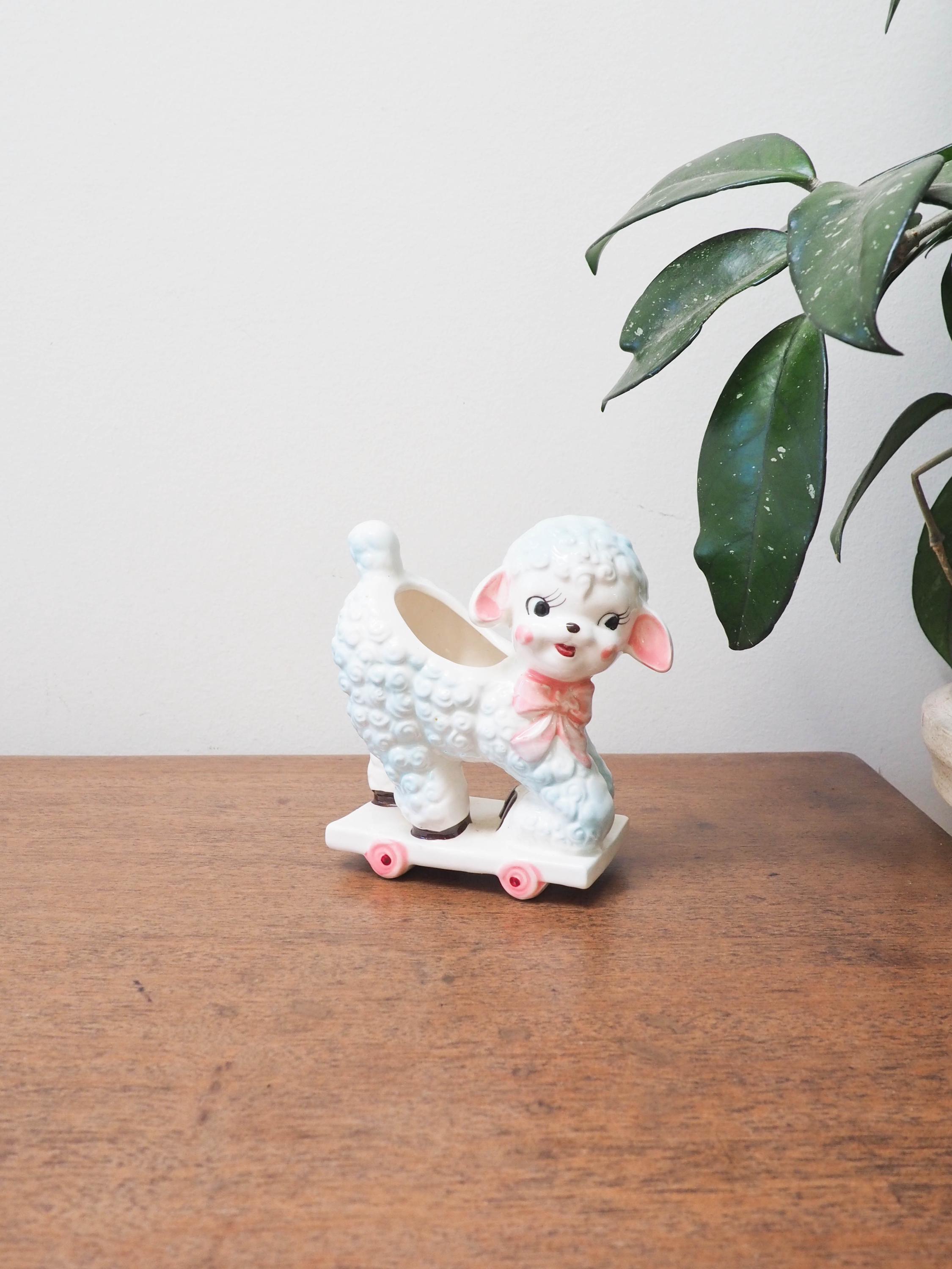 Vtg Ceramic Lamb Planter - Vintage Animal Plant Holder - Baby