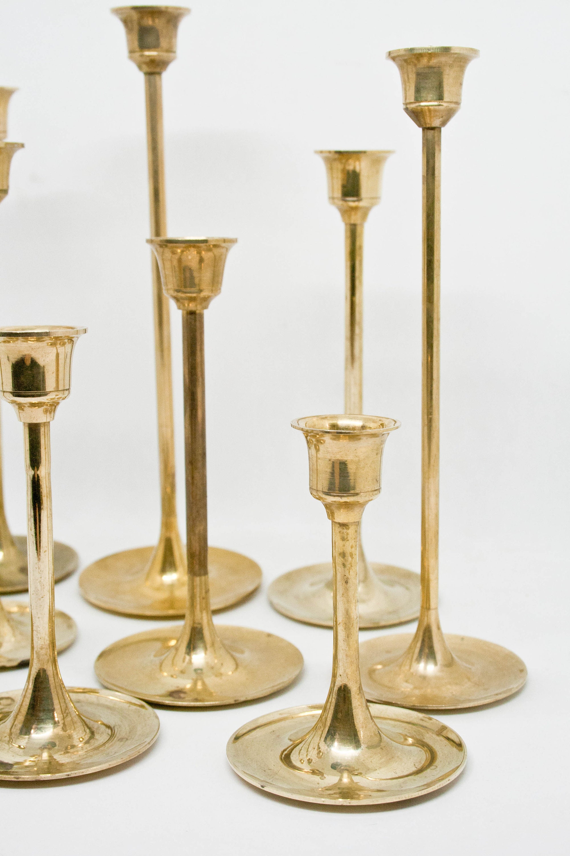 Set of 9 Tiered Brass Candleholders 70s Home Decor Vtg Etsy