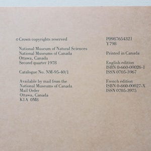 May include: A tan-colored document with black text, including copyright information, catalog details, and ISBN numbers. The text indicates it is from the National Museum of Natural Sciences, Ottawa, Canada, and was printed in Canada.