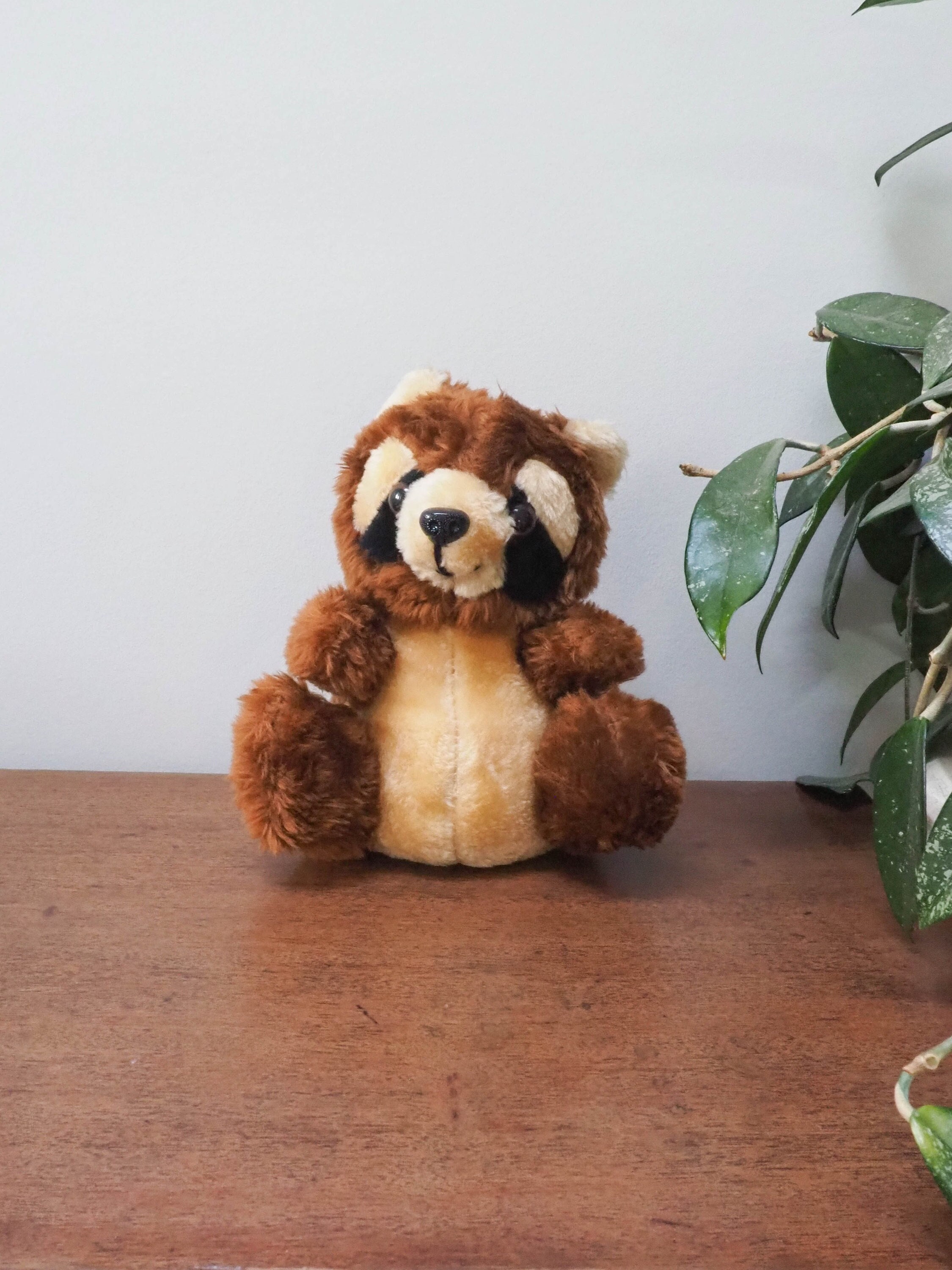 Vtg Acme Stuffed Brown Raccoon Toy - 80's Toy - Vintage Plush
