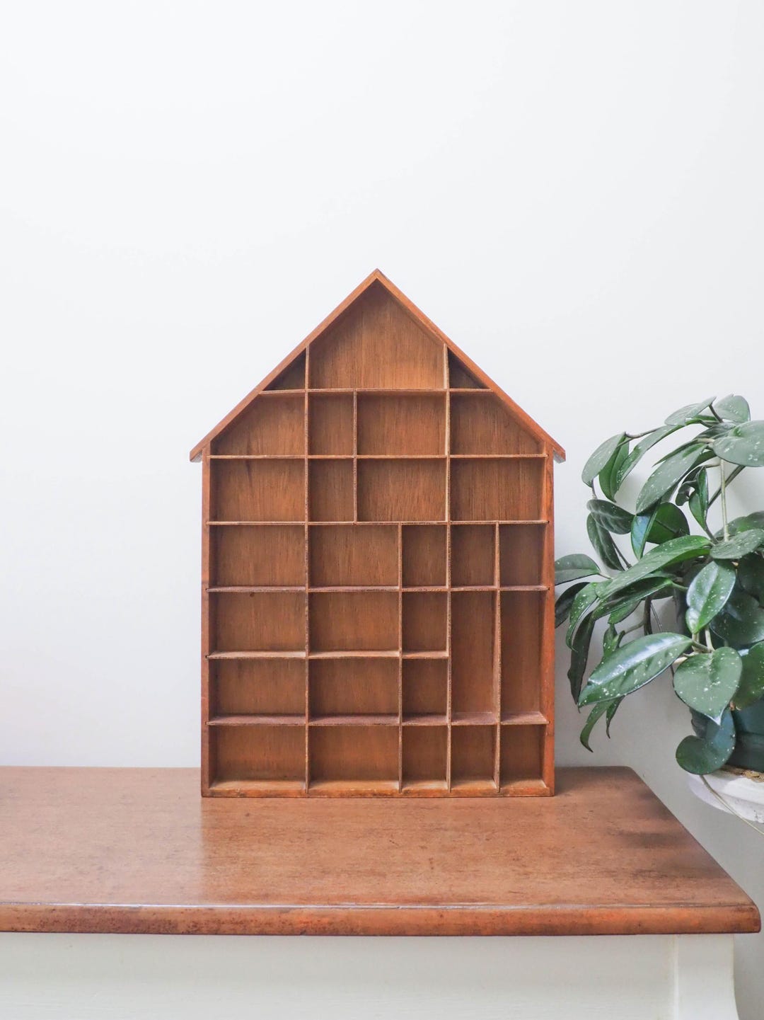 Vtg Wood House Shaped Curios Shelf - Vintage Wooden Miniature Display ...