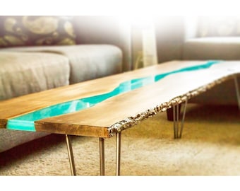 Pictured table is sold - Resin River Coffee Table With LED Lighting - Glow in the Dark Epoxy