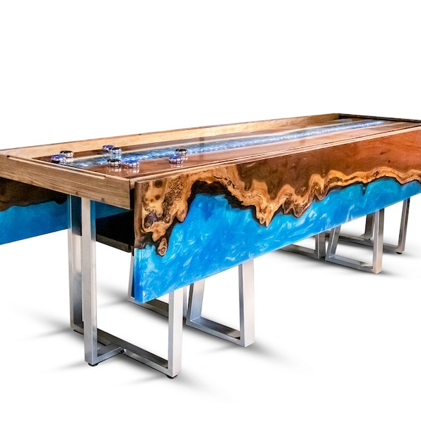 Shuffleboard River Table - Live Edge - LED Lit - Pictured Table Sold, Custom Orders Available