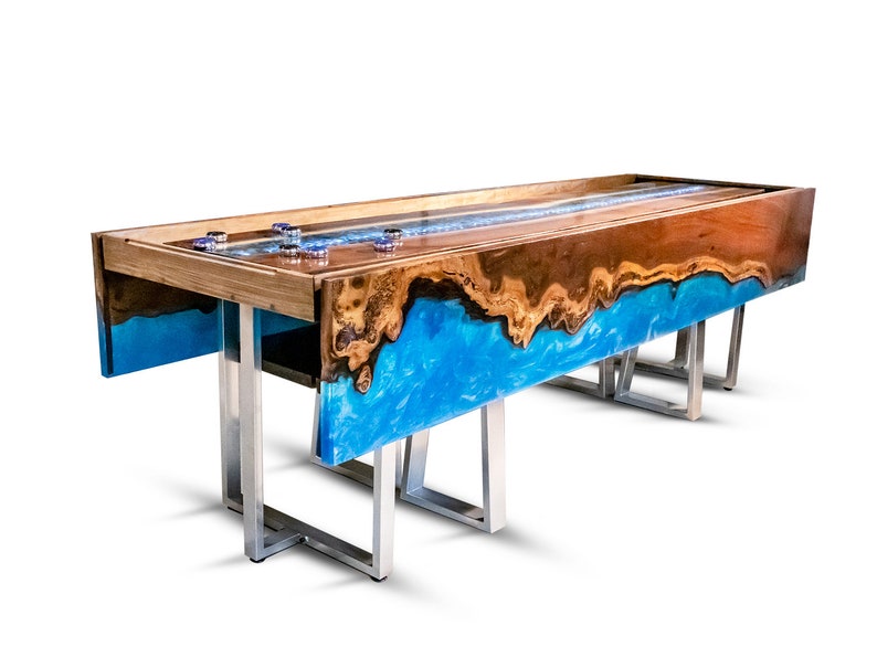 Shuffleboard River Table Live Edge LED Lit Pictured Table Sold, Custom