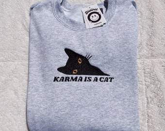 Karma Is A Cat Embroidered Crewneck Sweatshirt