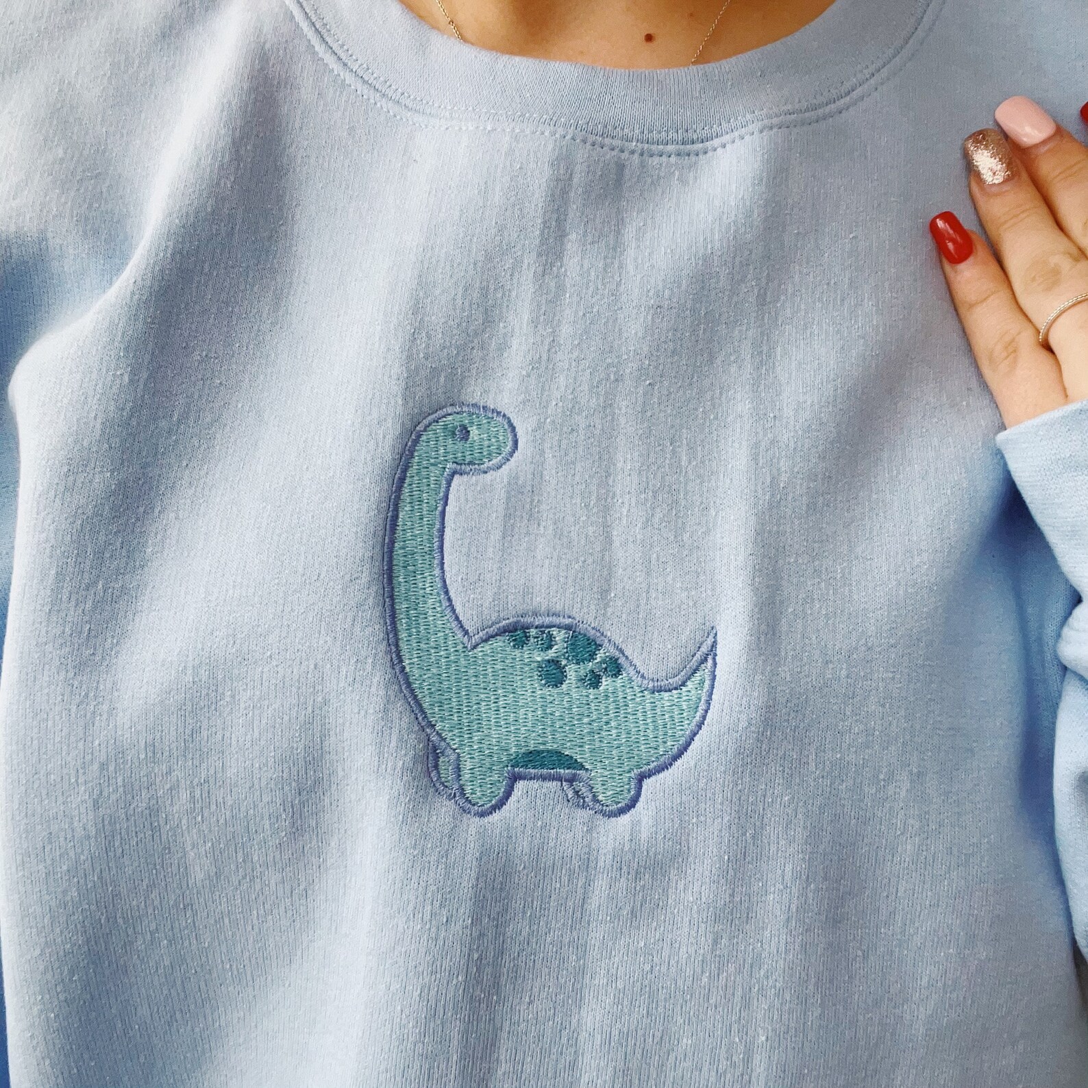 Dinosaur Embroidered Crewneck Sweatshirt Etsy
