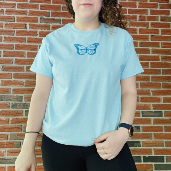 Butterfly Embroidered T-shirt - Etsy 