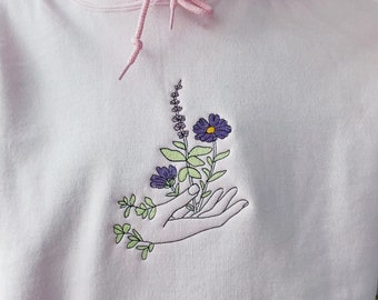 [GRAVER]★PURPLE FLOWER SMILE EMBROIDERY SWEATSHIRT Purple flower smile embroidery white clip sweatshirt