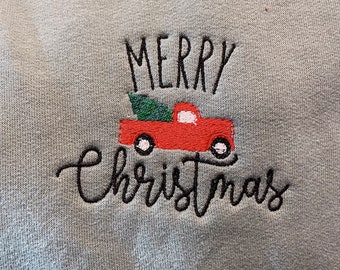 Merry Christmas Christmas Truck Embroidered Crewneck Sweatshirt