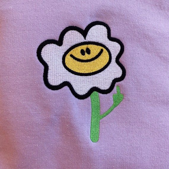 Middle Finger Flower Embroidered Hoodie - Etsy