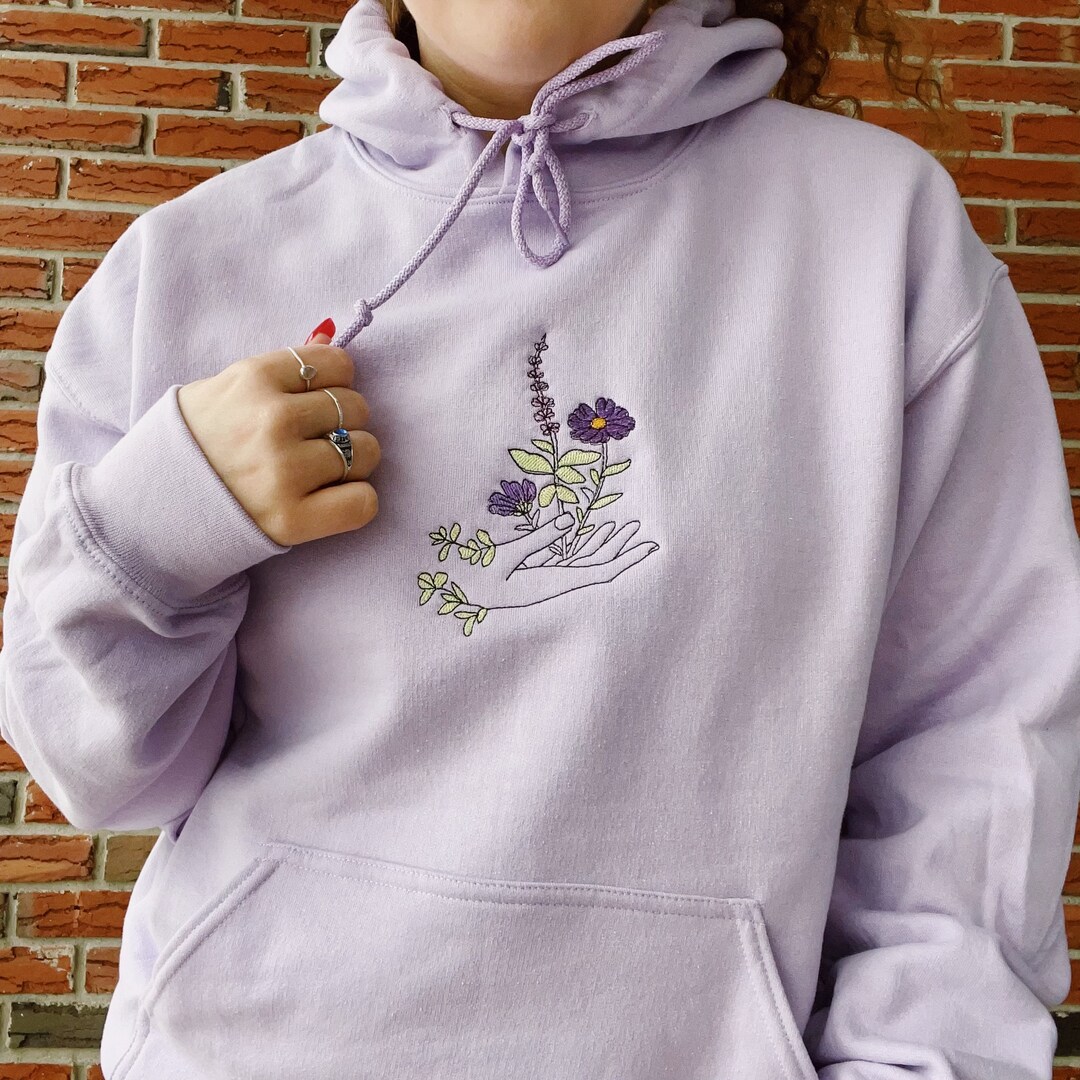 Minimalist Flowers Embroidered Hoodie Etsy