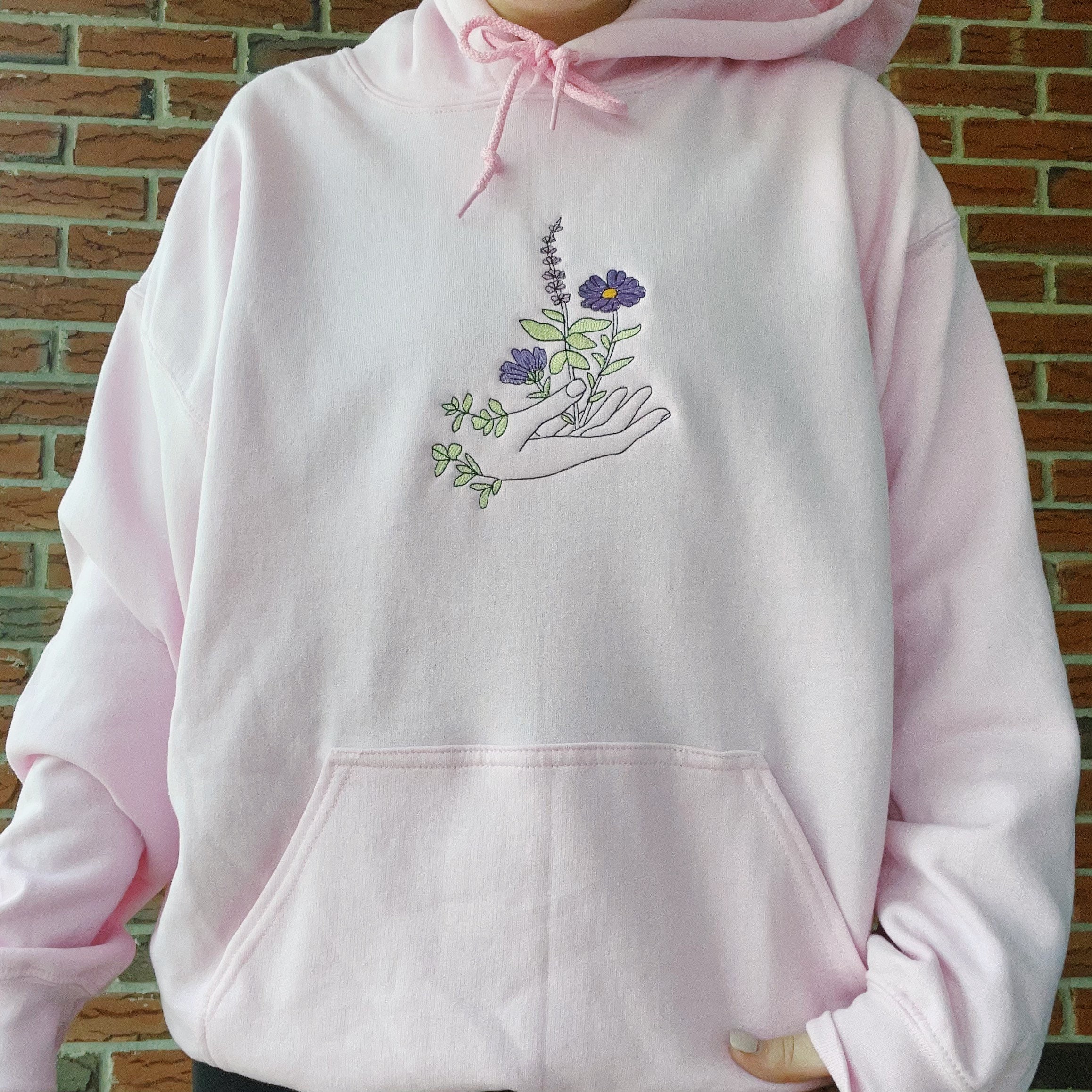 Minimalist Flowers Embroidered Hoodie - Etsy