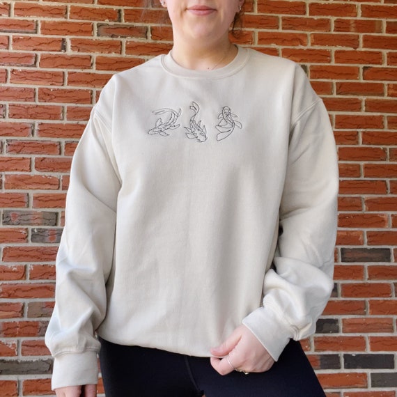 Minimalist Koi Fish Embroidered Crewneck Sweatshirt 