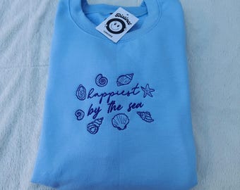 Happiest By The Sea Embroidered Crewneck Sweatshirt