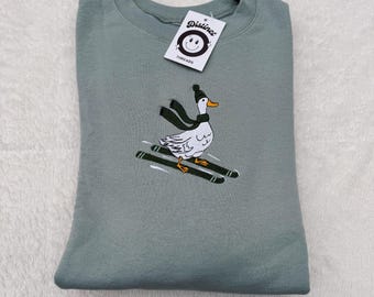 Duck Skiing Embroidered Crewneck Sweatshirt