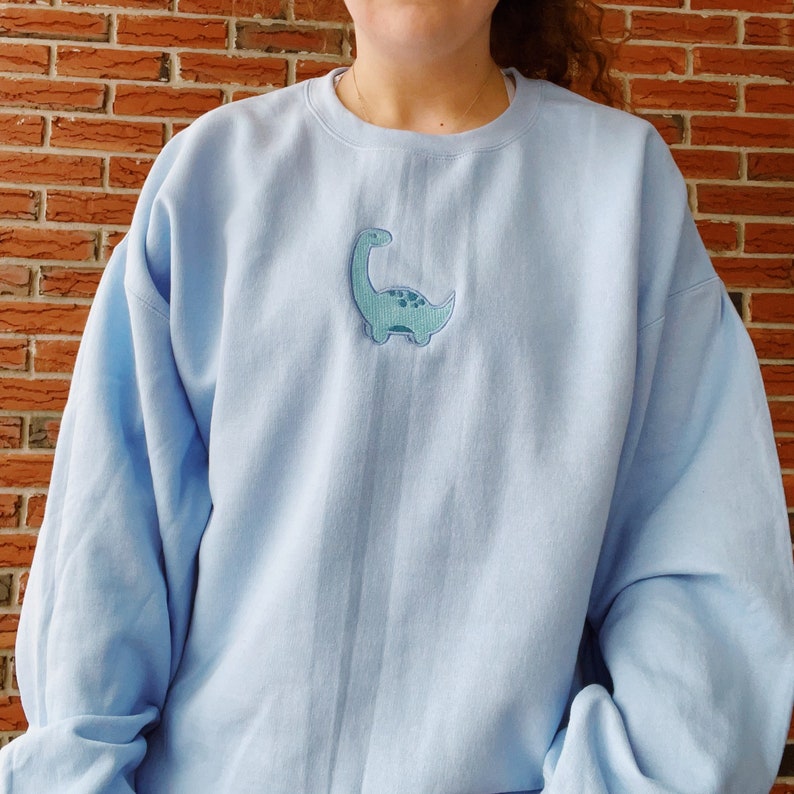 Dinosaur Embroidered Crewneck Sweatshirt | Etsy