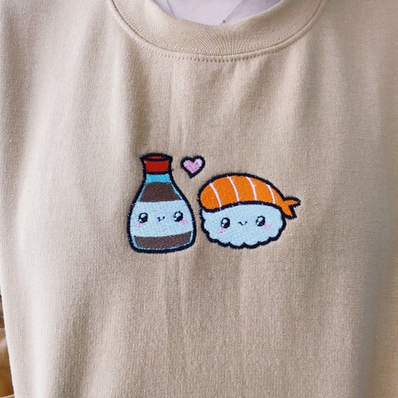 Sushi Embroidered Crewneck Sweatshirt Etsy