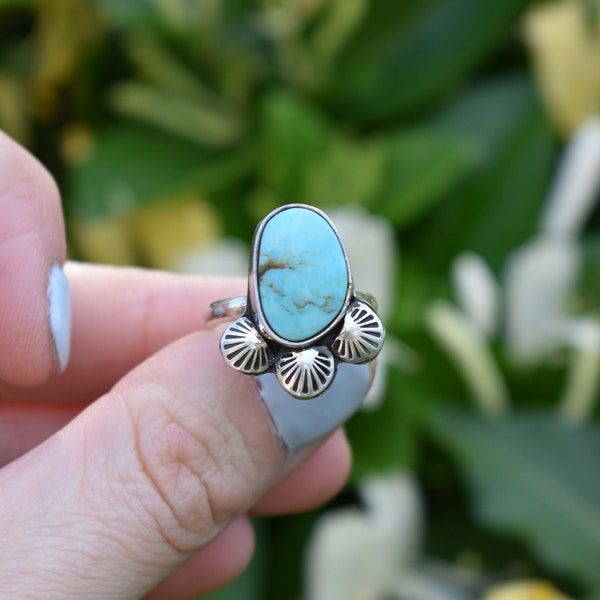 Size 6.5 Genuine Kingman Turquoise Stamped Sterling Silver Ring