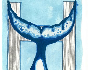 Alphabet Letter H Humpback Whale Digital Printable Download Wall Art Kids Room Monogram