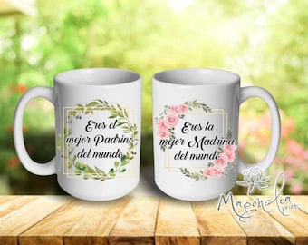 Set of 2 Ceramic mug  / Eres el mejor padrino / la mejor madrina del mundo    /  custom coffee mug / gift / goodparents