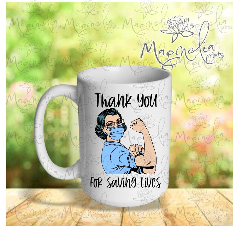 Ceramic mug / Thank you for saving lives / quote 15 oz / gift nurse / medical image 1