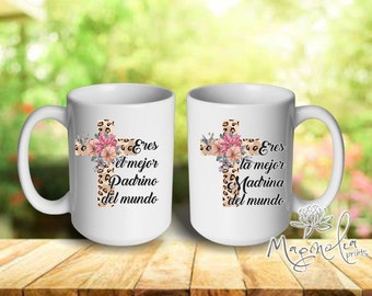 Set of 2 Ceramic mug  / Eres el mejor padrino / Eres la mejor madrina del mundo    /  custom coffee mug / gift / godparents