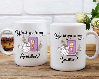 Set of 2 Ceramic mug  / Would you be my godmother ?   godfather?  /  custom coffee mug / FIRST COMMUNION /first communion