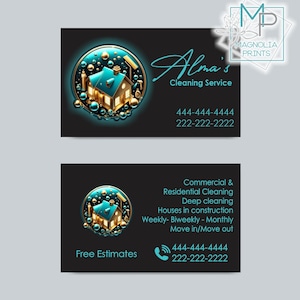 Custom / Printed Business Cards / Business Card / Cleaning services / house keeping /Tealgold black card