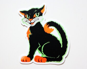 Vintage Halloween Cat Sticker - Black Cat - Tuxedo Cat - Retro Cat - Cool Cat