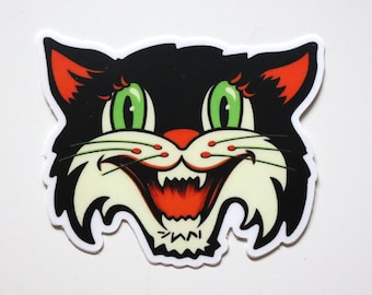 Vintage Halloween Cat Sticker - Black Cat - Tuxedo Cat - Retro Cat - Cool Cat