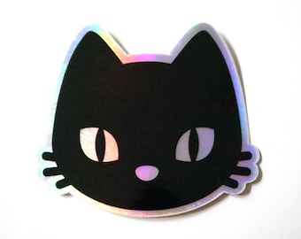 Holographic Sticker Black Cat - Cute Cat Sticker - Holographic Sticker Kawaii