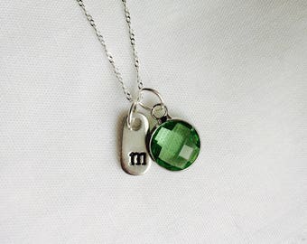 Birthstone Necklace - Initial Necklace - Sterling Silver Necklace - Pewter Pendant