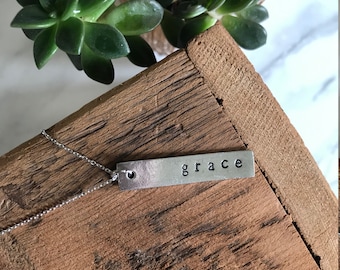 Grace Necklace - Word of the Year - Sterling Silver Necklace - Hand Stamped Necklace - Personalized Jewelry