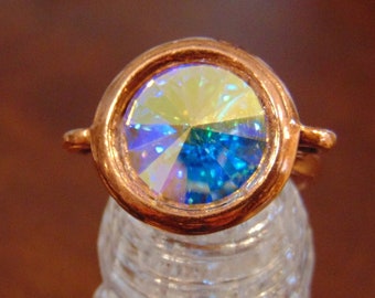 Swarovski Crystal AB Rivoli Smooth Rim Copper Adjustable Ring