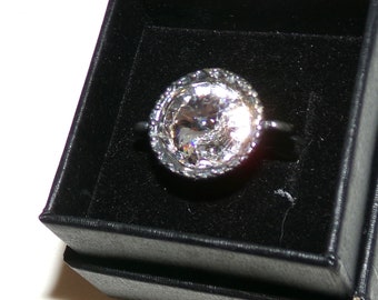 Swarovski Crystal Rivoli Adjustable Ring Antique Silver