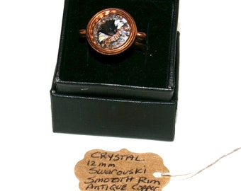 Swarovski Crystal Rivoli Smooth Rim Copper Adjustable Ring