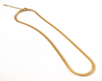 Stainless Steel Herringbone Chain Choker Necklace GOLD