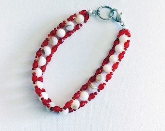 Gemstone & Red Glass Crystal Bracelet