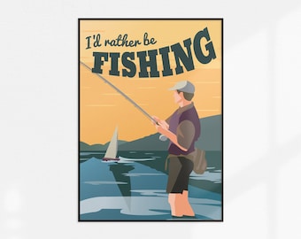Vintage fishing postcard. Retro style A6 travel print, Fisherman gift, Retro Angling poster, Gift For Him, Dad gift, Fathers day present)