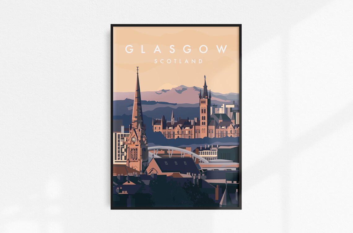 Glasgow Scotland Vintage Travel Poster A3 or A4 Print A6 Etsy